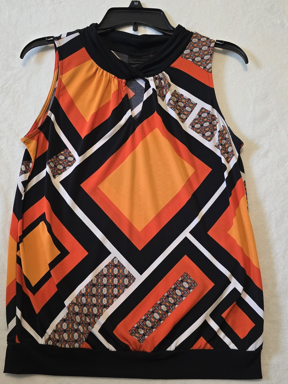 Womens Worthington Geometric Tank Top in Orange and Black
